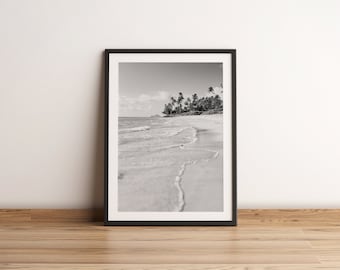 Oahu Beach Photo, Black and White Seascape Print, Hawaii Wall Decor