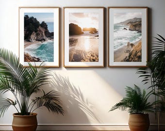 Vibrant Big Sur Landscape Photography Set of 3 Prints - Colorful Coastal Art  (FRAMES NOT INCLUDED)
