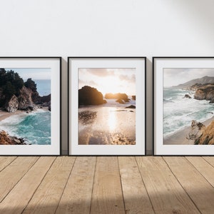 Serene Big Sur Landscape Photography Prints - Set of 3 for Boho Decor, Minimalist, Decor, Home Decor (FRAMES NOT INCLUDED)