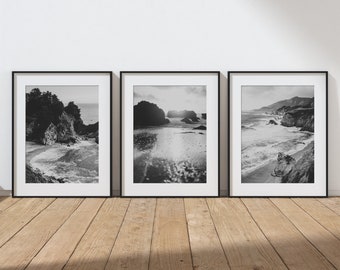 Serene Big Sur Photo Prints - Set of 3 for Calm Home Vibes, Minimalist Wall Decor (FRAMES NOT INCLUDED)