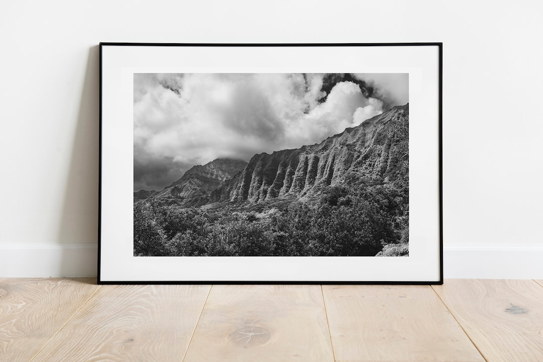 Oahu Hawaii Black and White Mountain Landscape Photo Print - Etsy