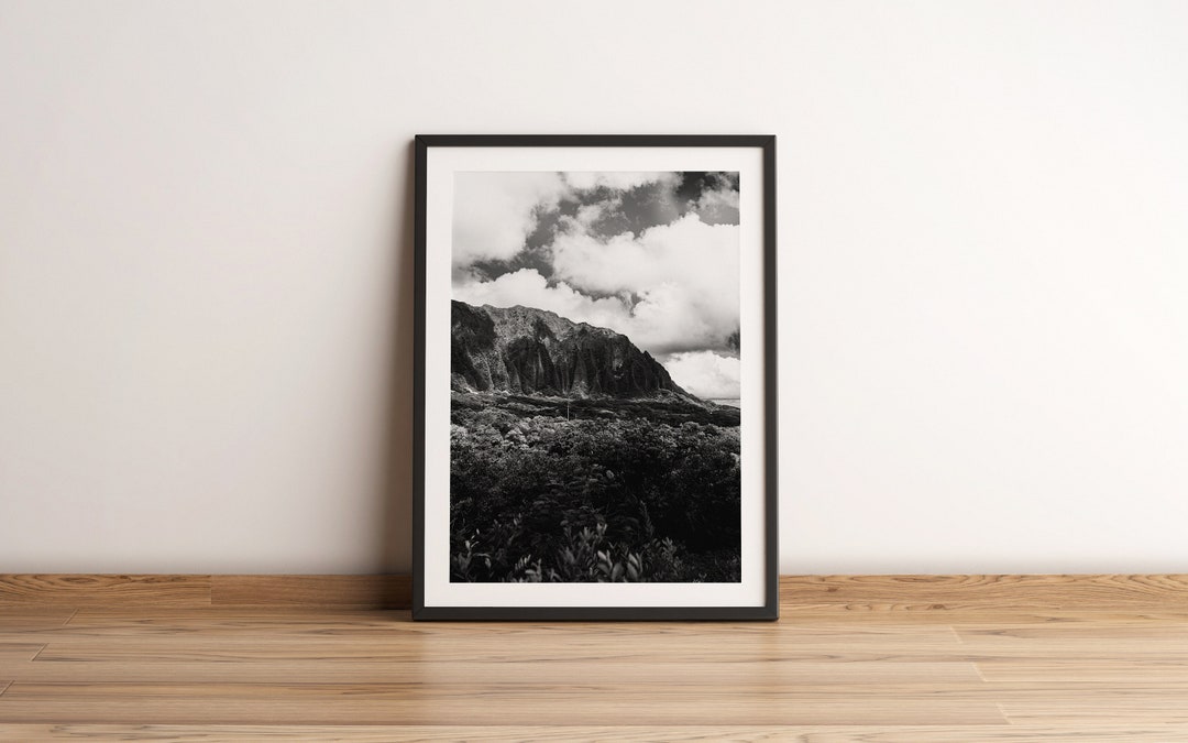 Oahu Hawaii Black and White Mountain Landscape Photography Print - Etsy