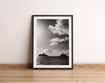 Oahu Seascape Photo Print, Black and White Hawaii Wall Art