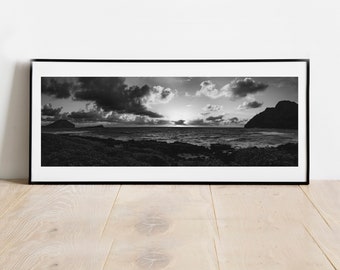 Oahu Panoramic Photo Black and White Print 086, Photography, Oahu, Hawaii, Landscape, Home Decor, Wall Decor, Boho (FRAMES NOT INCLUDED)