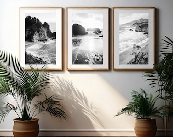 Coastal California Photography - Big Sur Black and White Prints Set of 3 (FRAMES NOT INCLUDED)