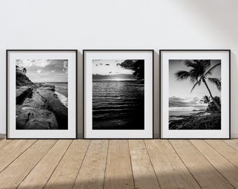 Oahu Photo Black and White Prints - Hawaii Photography Wall Art  (FRAMES NOT INCLUDED)