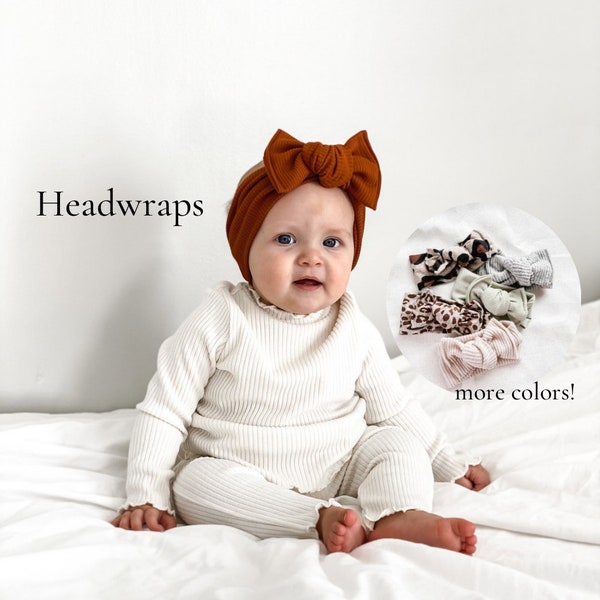 Baby girl headwraps | Toddler headbands | Baby girl bows | Baby headbands | Neutral headwraps | Ribbed headwraps | Neutral color baby | Baby