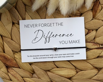 Never Forget The Difference You Make Heart Wish Bracelet | Thank You Gift | Thank You Gifting |  Bulk Gift | Budget Gift