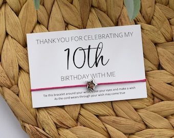 BULK - Thank You For Celebrating My 10th Birthday With Me Wish Bracelet | Birthday Wish Bracelet | Party Gift | 10th Birthday | Party