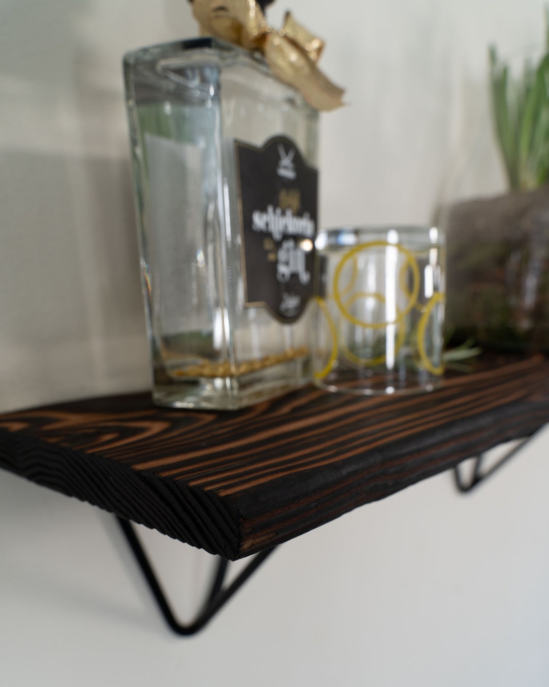 Wall Shelf Shou Sugi Ban burnt Wood With Black Wall Bracket I