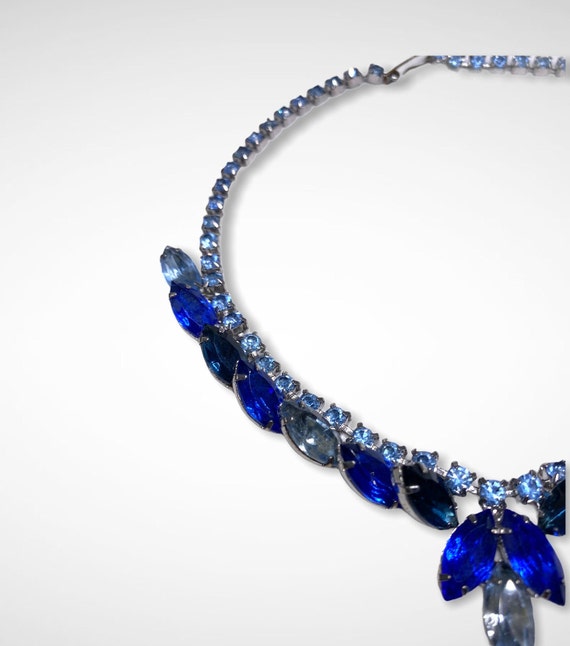 Vintage 1950 Rhinestone Necklace, Vintage Blue Rh… - image 4