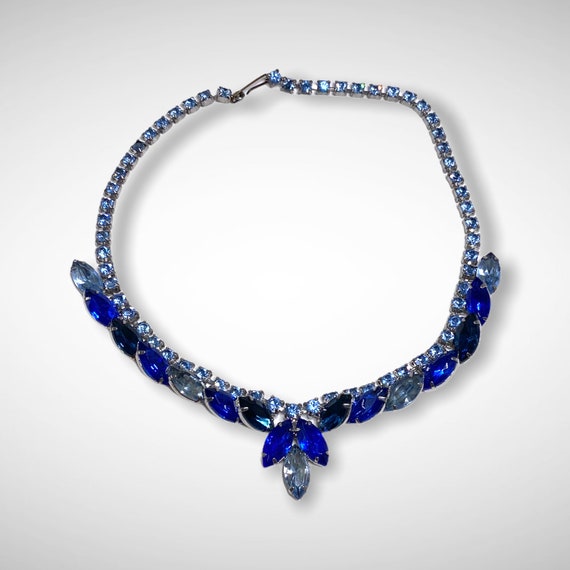Vintage 1950 Rhinestone Necklace, Vintage Blue Rh… - image 1
