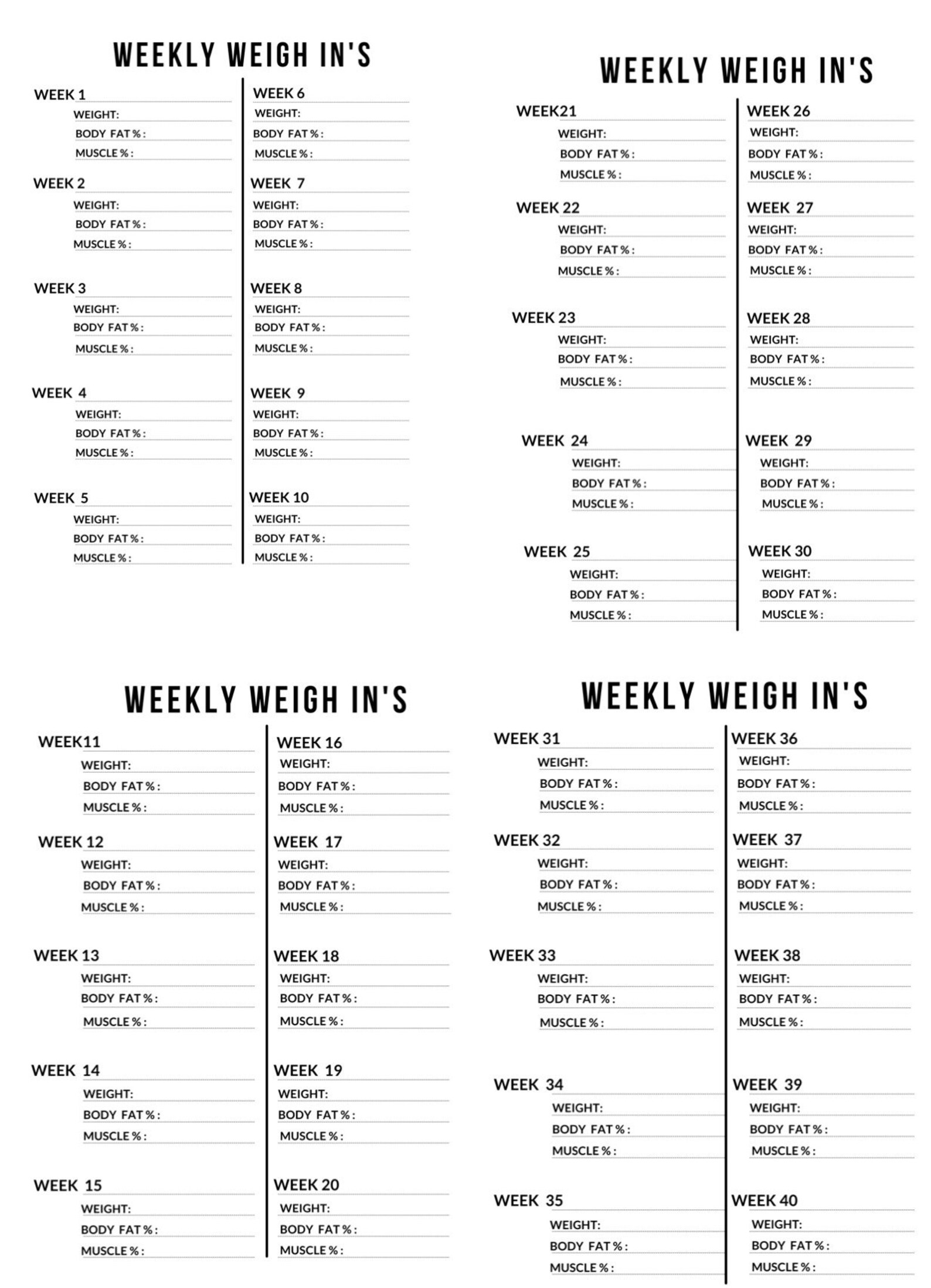 Printable Download Digital Weekly Weigh In Tracker 52 Weeks | Etsy
