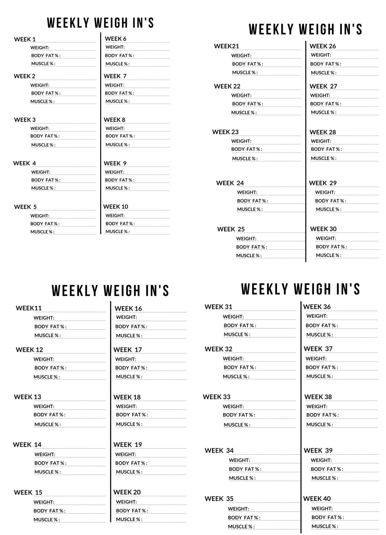 Printable Download Digital Weekly Weigh In Tracker 52 Weeks | Etsy