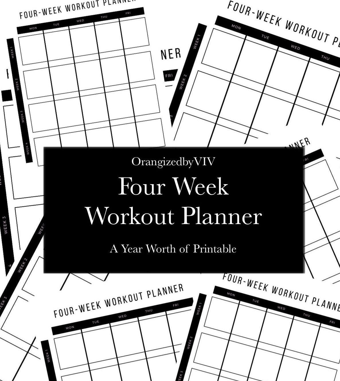 Printable Four Week Workout Planner Organizing Fitness Weekly | Etsy