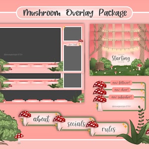 Mushroom Cottagecore Stream Overlay Pack Animated Screens