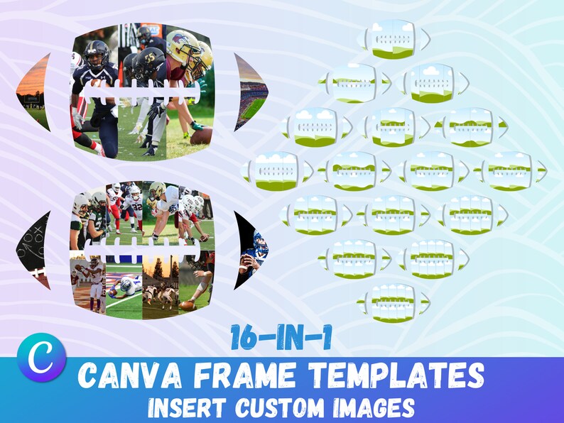 16in1 Football Collages Team/player Frame Sport Templates for Canva