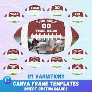 117 Variation Football Canva Image Collages for Sports Team/Player | Picture Template Digital Download Files with Editable Text