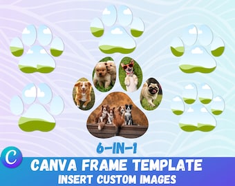 6-in-1 Custom Dog Lover Paw Print Frame Template for Canva