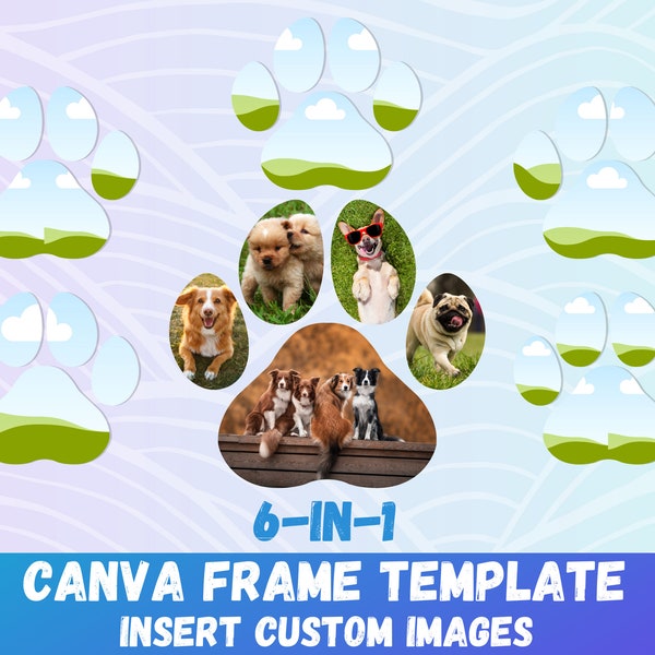 6-in-1 Custom Dog Lover Paw Print Frame Template for Canva