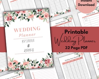 32-Page Wedding Planner PDF – Guest List, Budget (Printable)