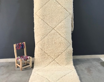 Custom Moroccan Runner Rug - Beni Ourain Rug Runner- Hallway Carpet Made to Order-Home Decor Gifts-White Moroccan Runner Rug-Wool Runner Rug
