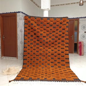 Brown Moroccan Rug - Custom Moroccan Checker Rug - Natural Wool Rug - Beni Ourain Rug - Custom Checkered Rug - Handmade Wool Rug