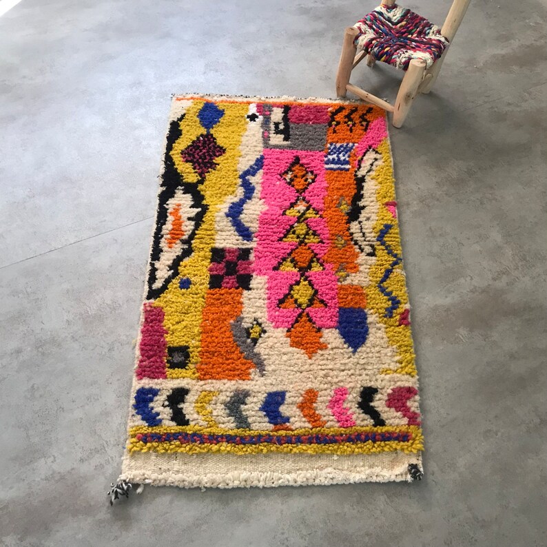 Pink Moroccan Rug, Kids Room Rug, Nursery Rug, Bedside Rug, Colorful Moroccan Rug