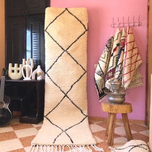 Moroccan Hand Knotted Wool Rug Runner- Beni Ourain Rug Runner - Moroccan Runner Rug - Berber Runners - Hallway Rug - Entreyway Rug