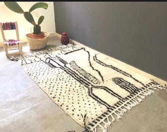 Aangepast Marokkaans tapijt - abstract tapijt - Marokko Beni Ourain tapijt - aangepast formaat Marokkaans tapijt Beni Ourain - Berber Teppich op maat - tapijt Marokko VS