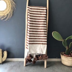 Pom Pom Moroccan Blanket Cotton Blanket Pom Pom Blanket Cotton Tassels Blanket, Woven Blanket, Morocco Pom Pom Blanket, Woven throw blanket