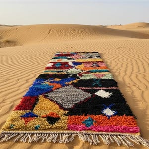 Marokkaans loper op maat - op maat gemaakt gangtapijt - kleurrijke tapijtloper - Tapis Couloir en Laine - natuurlijk wollen tapijt - loper groot tapijt afbeelding 1