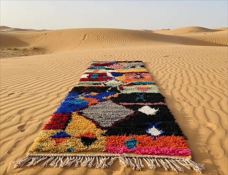 Marokkaans loper op maat - op maat gemaakt gangtapijt - kleurrijke tapijtloper - Tapis Couloir en Laine - natuurlijk wollen tapijt - loper groot tapijt afbeelding 1