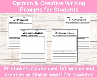 DIGITAL FILE || 50 Printable Creative and Opinion Writing Prompts for Lower Elementary School Students. Writing Prompts First Grade. Drawing