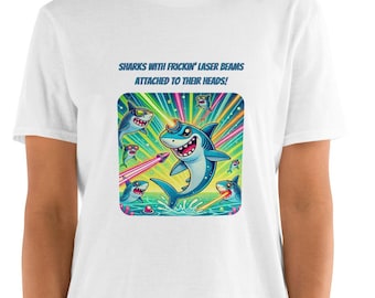 Camiseta inspirada no Dr. Evil Sharks com raios laser – os fãs de Austin Powers vão adorar!