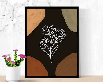 Flower Line Art Print Afdrukbare bloemmuurkunst Lijnkunst Bloemenprint Botanische print Minimale bloemenprint