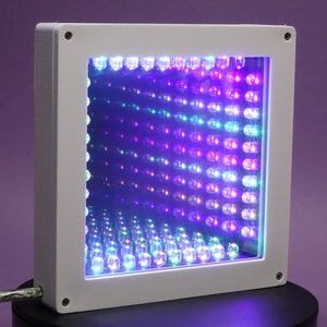 LED Infinity mirror. Endless Tunnel of Light. Desktop / Tabletop Size. White Frame. Fading RGB Changing LEDs. Unique. UK Designed & Made