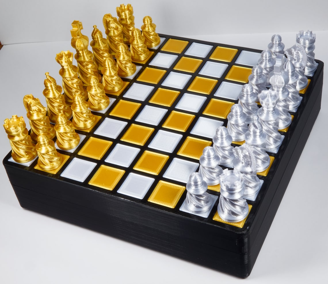 Chess Set With Gold and Silver Silk Pieces and Board Squares | Etsy