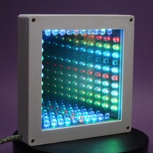 LED Infinity mirror. Endless Tunnel of Light. Desktop / Tabletop Size. White Frame. Flashing RGB Changing LEDs. Unique. UK Designed & Made