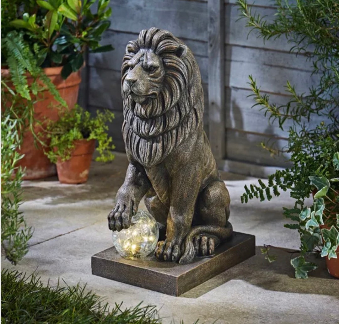 Solar Panel Powerd Large King Lion Statue With Animal Etsy New Zealand