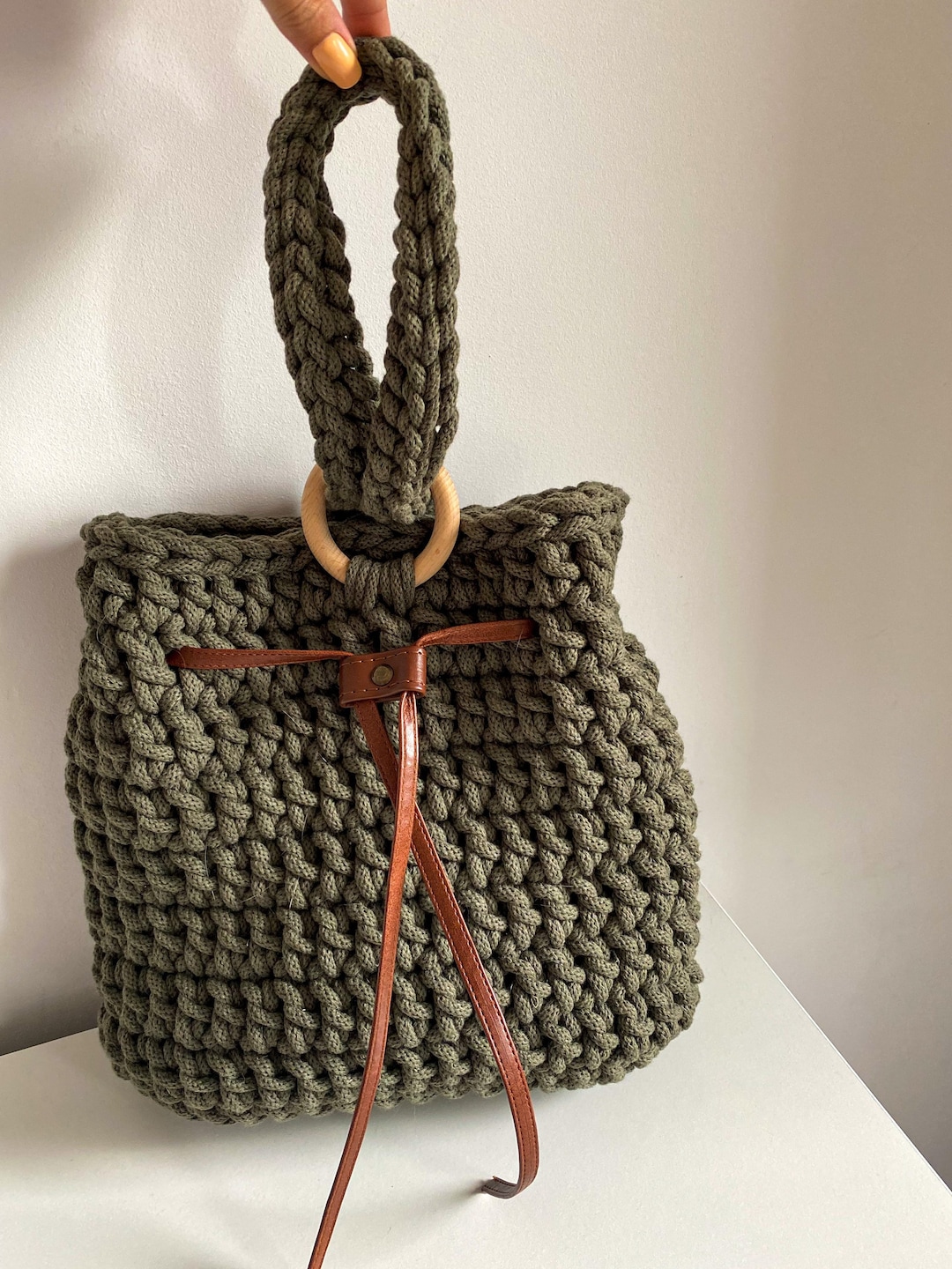 Gestrickte Umhängetasche Mit Herz-Muster - Häkeltasche Für Teenager Und Mädchen 38×35cm