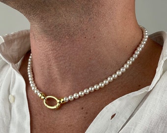 Collar de perlas para hombre / Collar de perlas de oro para hombres / Collar de perlas de plata para hombres / Regalos para hombres / Idea de regalo para novio / Joyería y2k