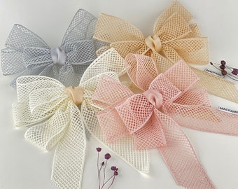 Women's Big Bow Hair Clip | Large Ribbon Bow Barrette | Pink, White, Beige, Gray Color Oversize Hair Clip | Handmade Hair Accessories