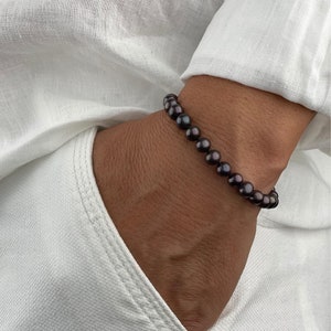 Zwarte parelarmband | Parelarmband heren | Zoetwaterparelarmband voor heren | Cadeaus voor mannen | Geknoopte parelarmband | Cadeau-idee voor mannen