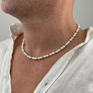 Parelketting heren | Schelpparelketting voor heren | Herensieraden | Cadeau-idee voor vriend | Cadeau voor heren | Minimalistische parelkettingen