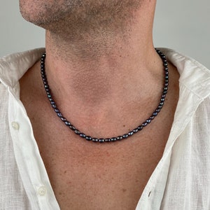 Zwarte parelketting | Zoetwaterparelkettingen voor heren | Parelketting heren | Cadeaus voor mannen | Cadeau-idee voor vriend | Cadeaus voor mannen