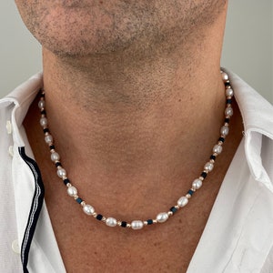 Mens Freshwater Pearl Necklace | Rose Gold Beaded Jewelry