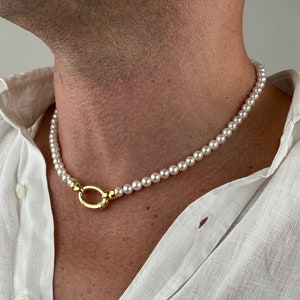 Parelketting heren | Witte parelketting voor heren | Chokerketting heren | Cadeaus voor mannen | Cadeau-idee voor vriend | y2K-sieraden