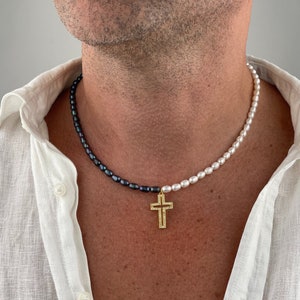 Cross Necklace for Men | Mens Necklace | Freshwater Pearl Necklace | Gifts for Men | Gift Idea for Boyfriend