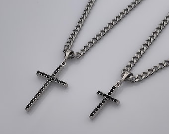 Men's Zircon Stone Cross Necklace - Men's Necklace - Silver Cross Necklace - Stone Cross - 925 Sterling Silver Cross